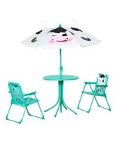 Outsunny Kids Folding Picnic Table and Chair Set, W/ Adjustable Umbrella, White