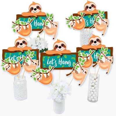 Let's Hang - Sloth - Party Centerpiece Sticks - Table Toppers - Set of 15