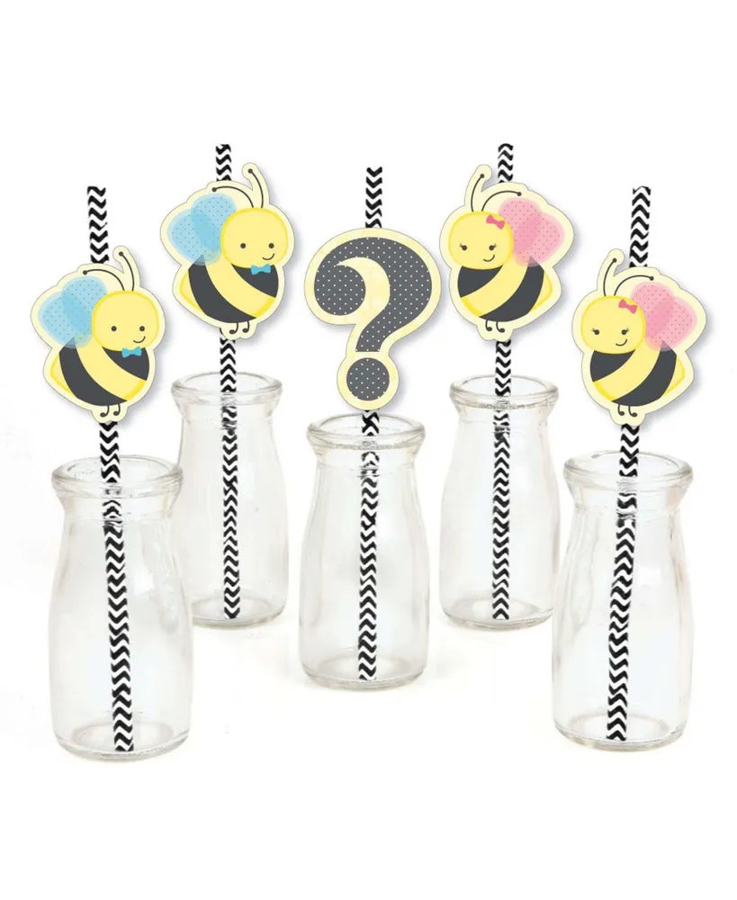Big Dot Of Happiness What Will It Bee - Paper Straw Decor - Gender Reveal  Striped Decor Straws 24 Ct