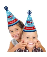 Taking Flight - Airplane - Cone Happy Birthday Party Hats - 8 Ct (Standard Size)