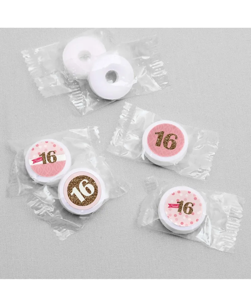 Sweet 16 - 16th Birthday Party Round Candy Sticker Favors (1 sheet of 108)
