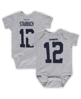 Newborn and Infant Boys Girls Mitchell & Ness Roger Staubach Heather Gray Dallas Cowboys Retired Player Mainliner Name Number Bodysuit