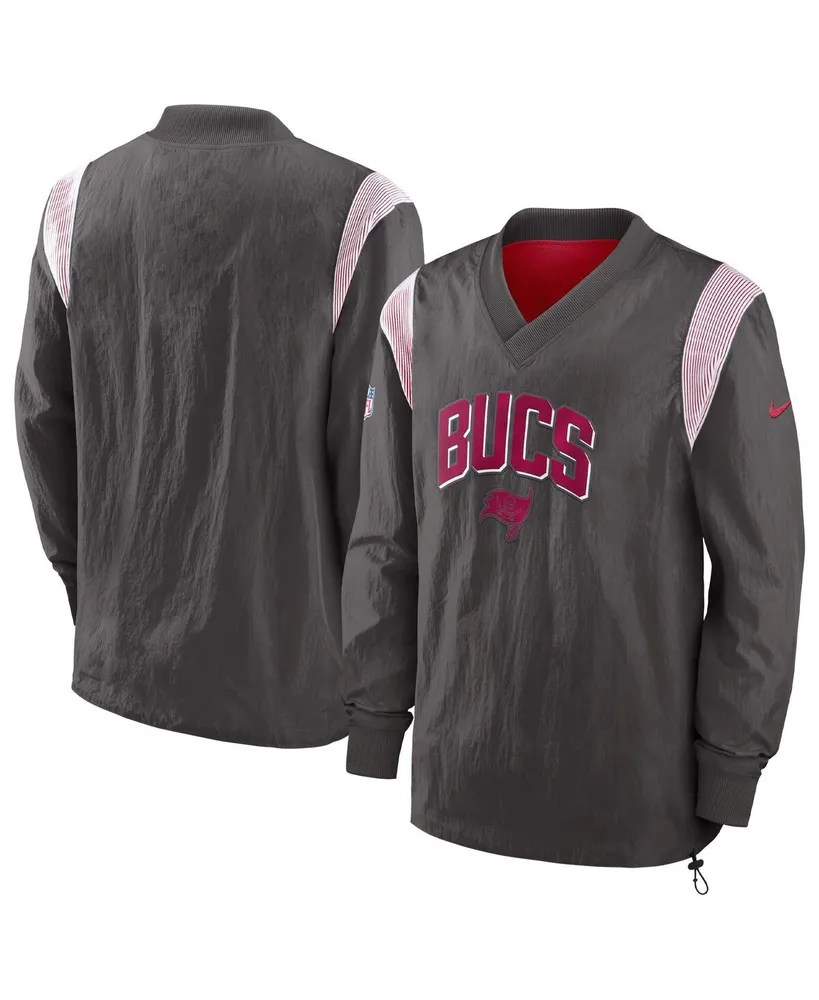 Men's Nike Pewter Tampa Bay Buccaneers Sideline Athletic Stack V-neck Pullover Windshirt Jacket