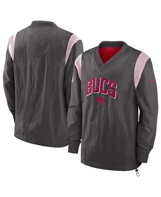Men's Nike Pewter Tampa Bay Buccaneers Sideline Athletic Stack V-neck Pullover Windshirt Jacket