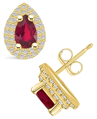 Macy's Ruby (1 Ct. t.w.) and Diamond (3/8 Halo Stud Earrings