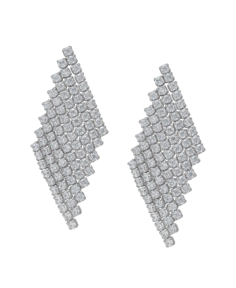 Macy's Fine Silver Plated Cubic Zirconia Dangling Diamond-Shaped Post Earrings