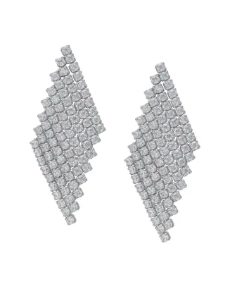 Macy's Fine Silver Plated Cubic Zirconia Dangling Diamond-Shaped Post Earrings