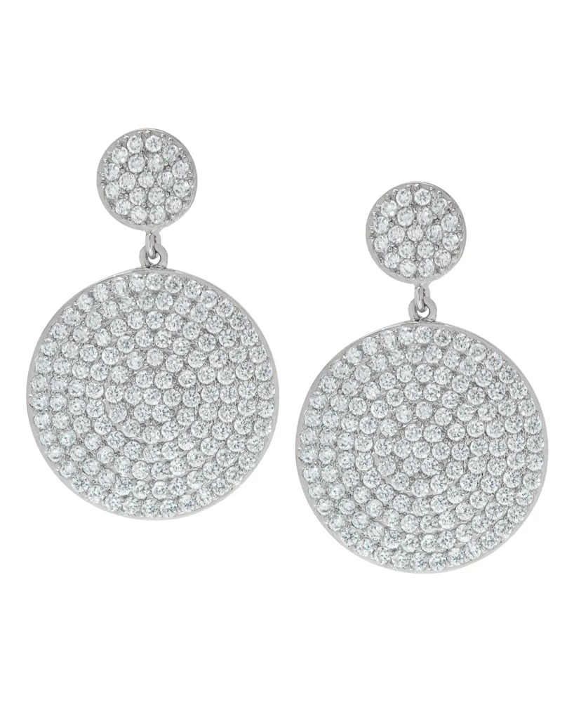 Macy's Fine Silver Plated Cubic Zirconia Pave Disk Dangling Earrings