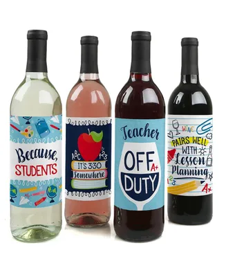 Back to School - First Day of School Decor - Wine Bottle Label Stickers - 4 Ct