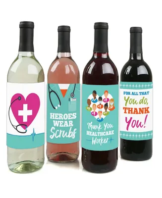 Thank You Healthcare Workers Appreciation Decor Wine Bottle Label Stickers 4 Ct