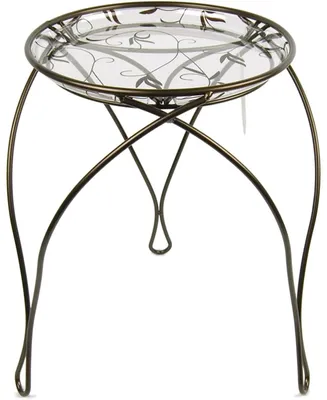 Plastec- Elegance Plant Stand Dark Bronze w Printed Saucer, 17in