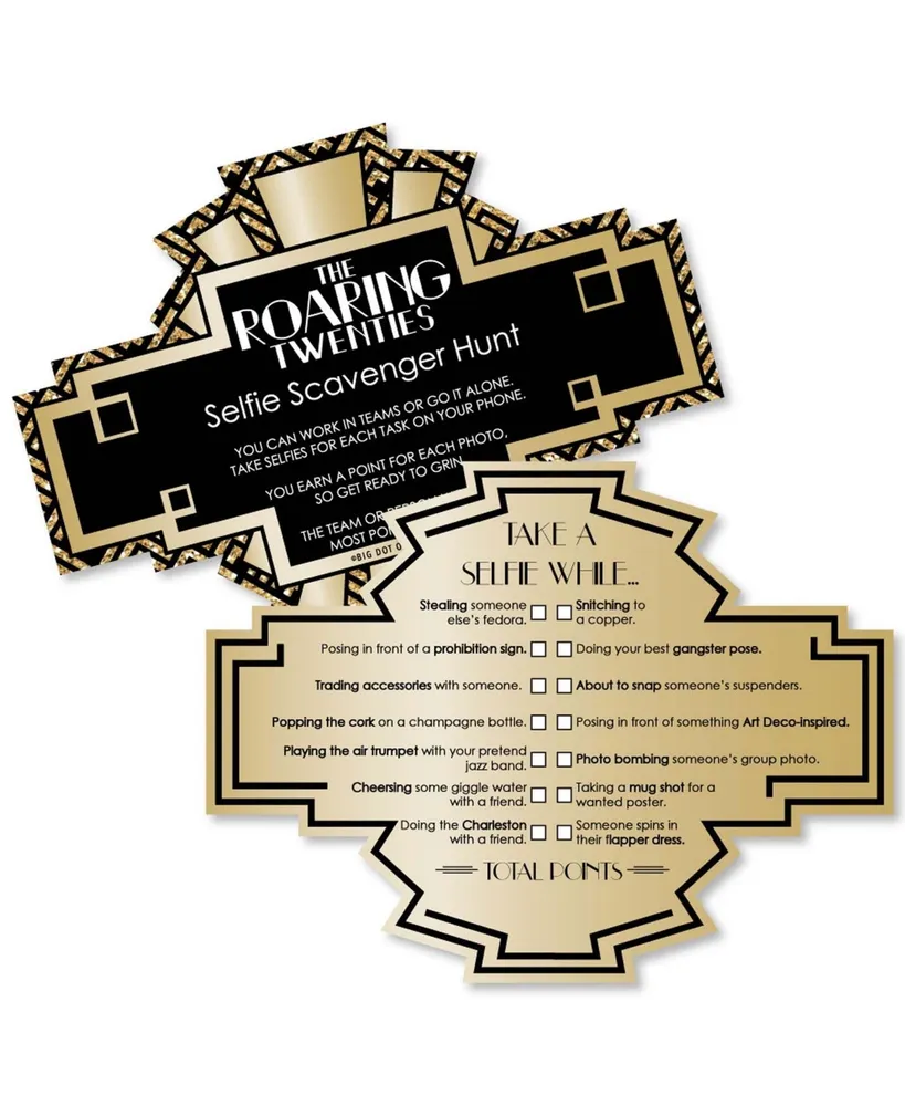 Roaring 20's - Selfie Scavenger Hunt - 1920s Art Deco Jazz Party Game Set of 12