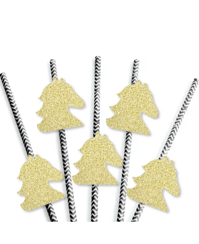 Big Dot Of Happiness Gold Glitter Unicorn Straws - No-Mess Cut