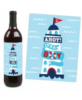 Ahoy It's a Boy - Nautical Baby Shower Decor - Wine Bottle Label Stickers - 4 Ct