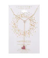 Unwritten 14K Gold Flash-Plated Brass Cubic Zirconia Pink Heart Y-Necklace with Extender