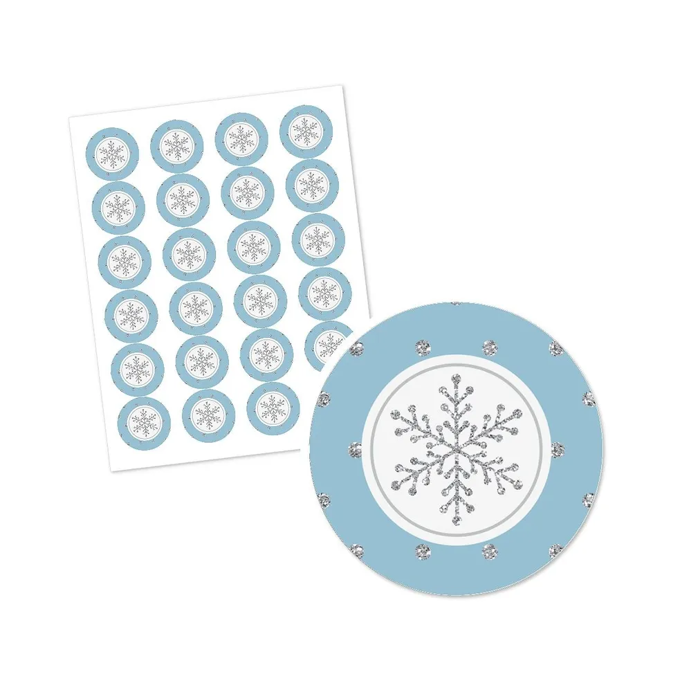 Winter Wonderland - Snowflake Holiday Party Circle Sticker Labels - 24 Count