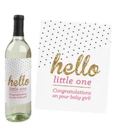 Hello Little One - Pink & Gold - Wine Bottle Label Stickers - 4 Ct