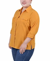 Ny Collection Plus 3/4 Roll Tab Blouse with Pockets