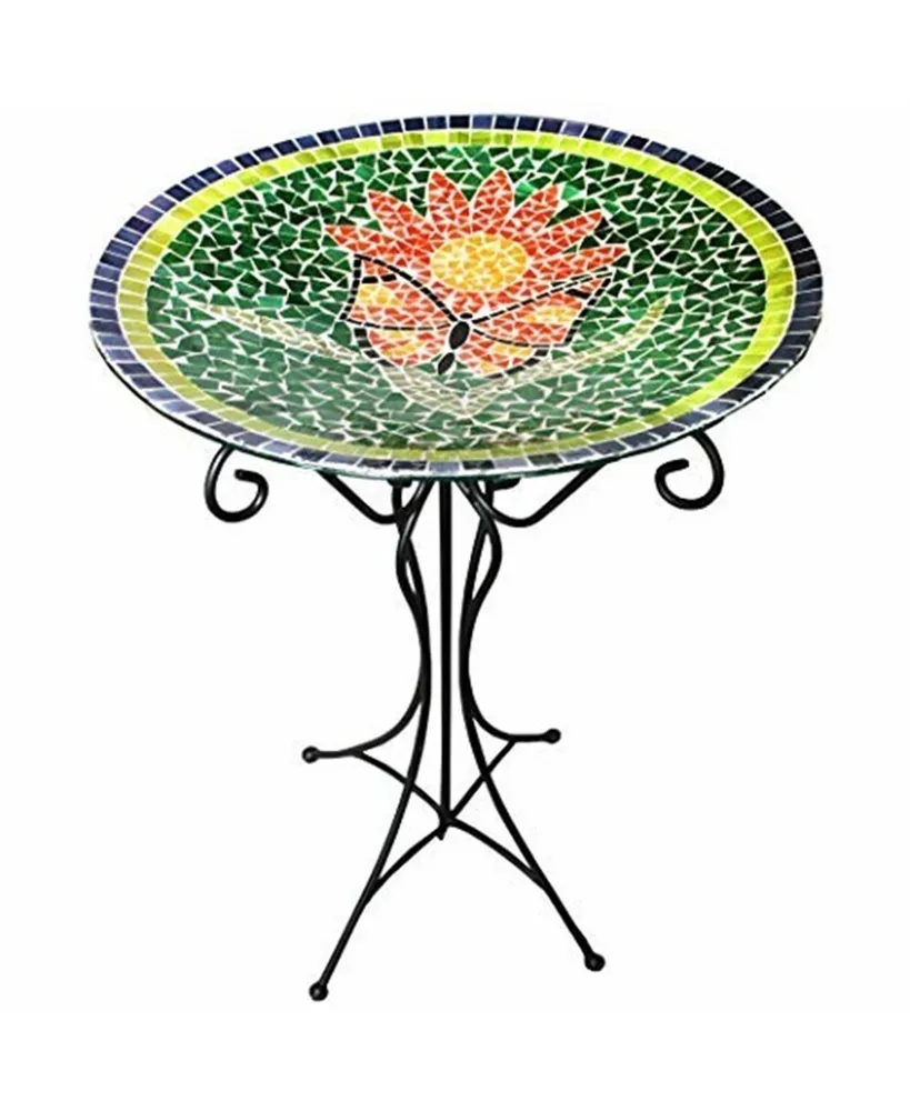 Gardener's Select Gardeners Select Butterfly Mosaic Glass Bird Bath and Stand