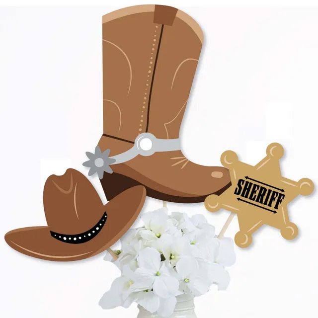 Big Dot Of Happiness Western Hoedown - Cowboy Party Centerpiece Sticks -  Table Toppers - Set of 15