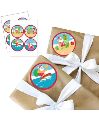 Tropical Christmas Santa Holiday Party To and From Gift Tags Large Stickers 8 Ct