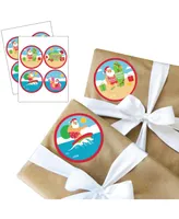 Tropical Christmas Santa Holiday Party To and From Gift Tags Large Stickers 8 Ct