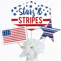 Stars & Stripes - Usa Patriotic Centerpiece Sticks - Table Toppers - Set of 15