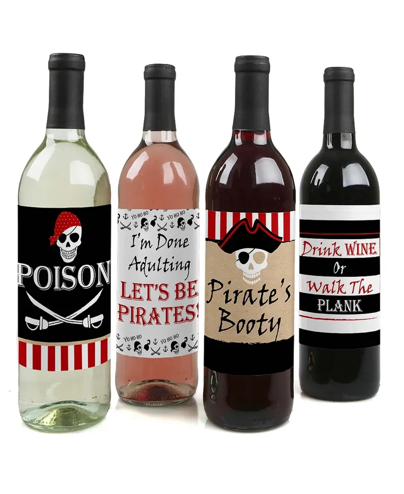 Big Dot Of Happiness Beware of Pirates - Pirate Party Decorations - Wine  Bottle Label Stickers - 4 Ct - Assorted Pre