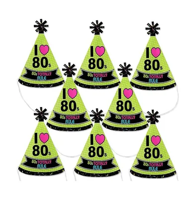 80's Retro - Mini Cone Totally 1980s Party Hats - Small Party Hats - Set of 8