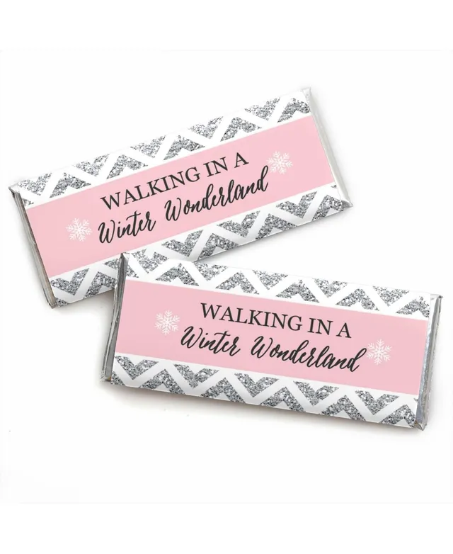 Big Dot Of Happiness Pink Winter Wonderland - Mini Candy Bar Wrapper  Stickers Party Favors - 40 Ct - Pink