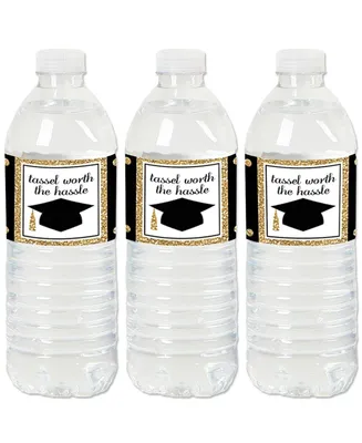 Gold - Tassel Worth The Hassle - Graduation Water Bottle Sticker Labels - 20 Ct