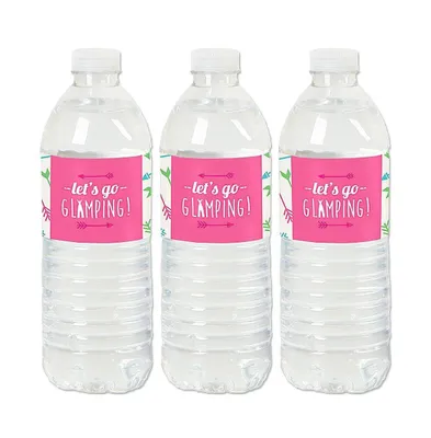 Let's Go Glamping - Camp Glamp Party Water Bottle Sticker Labels - 20 Ct