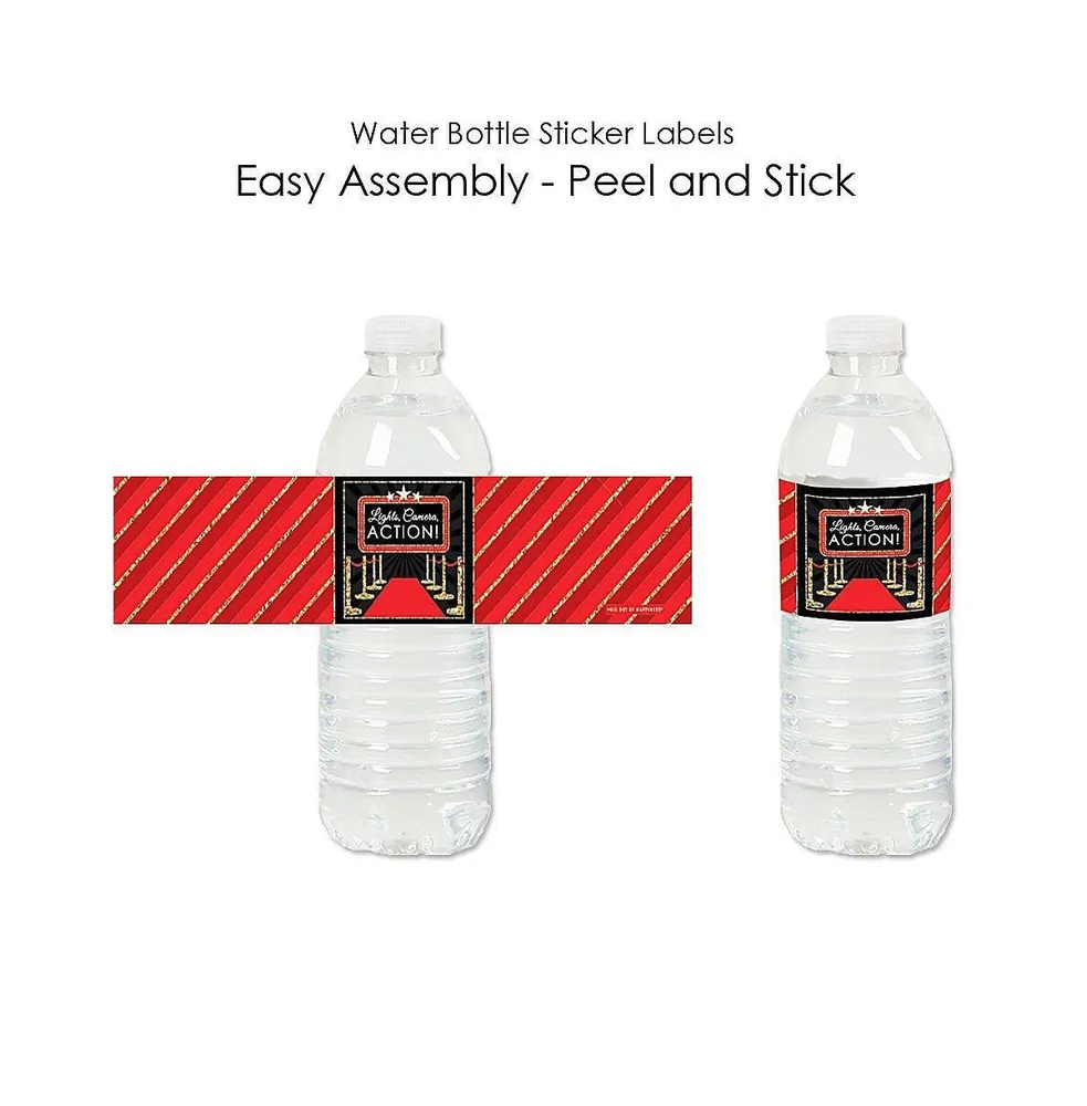 Red Carpet Hollywood - Movie Night Party Water Bottle Sticker Labels - Set of 20