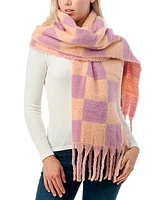 Marcus Adler Women's Check Plaid Scarf with Fringe Detail