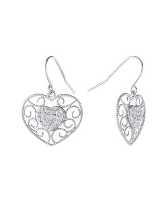 Giani Bernini Gray and Pink Crystal (0.35 ct.t.w) Filigree Heart Drop Earrings in Sterling Silver