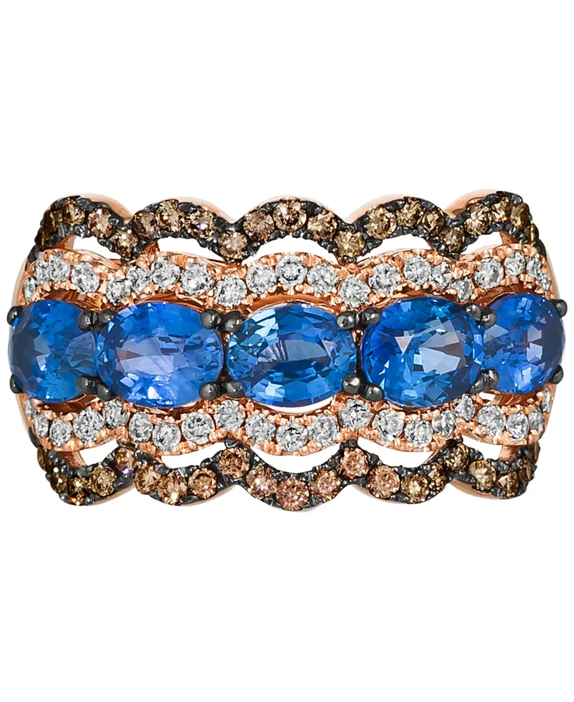 Le Vian Blueberry Sapphire (2-1/3 ct. t.w.) & Diamond (5/8 ct. t.w.) Wavy Multirow Ring in 14k Rose Gold