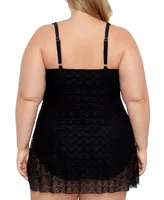 Swim Solutions Plus Tummy Control Flyaway Lace Swimdress, Created for Macy's