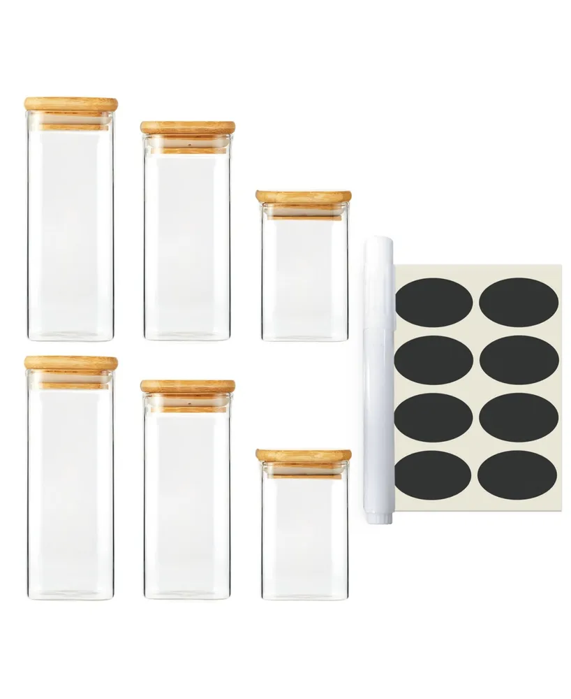 7 Piece Glass Storage Jars With Bamboo Lid