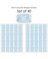 Dusty Blue Elegantly Simple - Mini Candy Bar Wrapper Stickers Small Favors 40 Ct