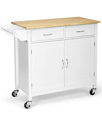 Costway Modern Rolling Kitchen Cart Island Wood Top Storage Trolley Cabinet Utility New White
