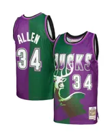 Men's Mitchell & Ness Ray Allen Green, Purple Milwaukee Bucks Hardwood Classics 1996-97 Split Swingman Jersey