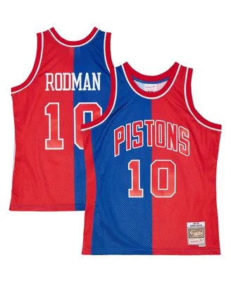 Men's Mitchell & Ness Dennis Rodman Blue, Red Detroit Pistons Hardwood Classics 1988-89 Split Swingman Jersey