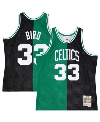 Men's Mitchell & Ness Larry Bird Black, Kelly Green Boston Celtics Hardwood Classics 1985-86 Split Swingman Jersey