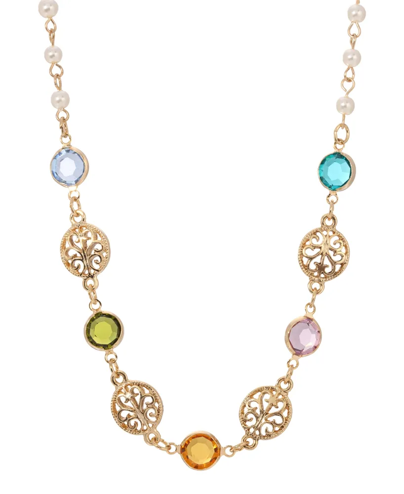 2028 Gold-Tone Crystal Stone Linking Disks Necklace