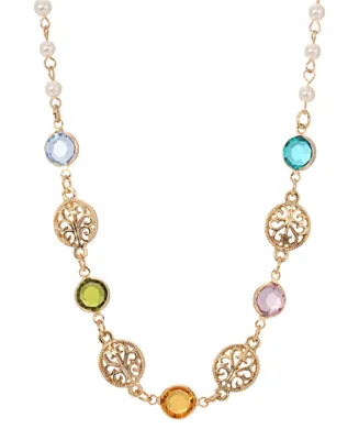 2028 Gold-Tone Crystal Stone Linking Disks Necklace