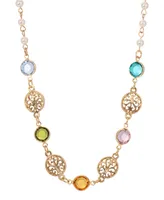 2028 Gold-Tone Crystal Stone Linking Disks Necklace