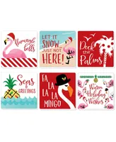 Big Dot of Happiness Flamingle Bells - Funny Tropical Christmas Party Decor Drink Coasters Set of 6