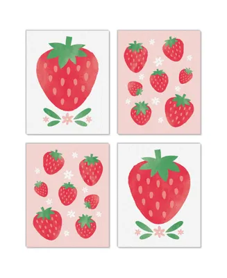 Berry Sweet Strawberry Kitchen Linen Paper Wall Art - Set of 4 Artisms 8" x 10"