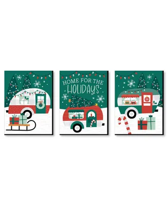 Camper Christmas - Red and Green Wall Art and Holiday Home Decor 7.5" x 10" 3 Ct