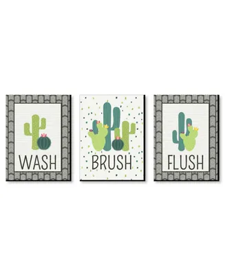 Prickly Cactus - Wall Art - 7.5 x 10 in - Set of 3 Signs - Wash, Brush, Flush